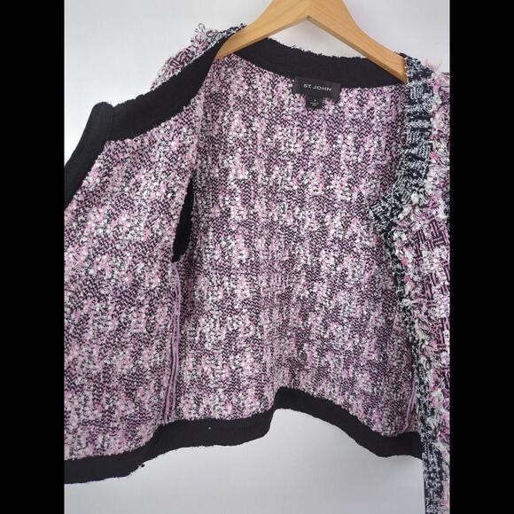[SOLD] ST JOHN Women's Sz US 8 L Pink Tweed Sleeveless Vest Boucle Houndstooth - Picture 8 of 10